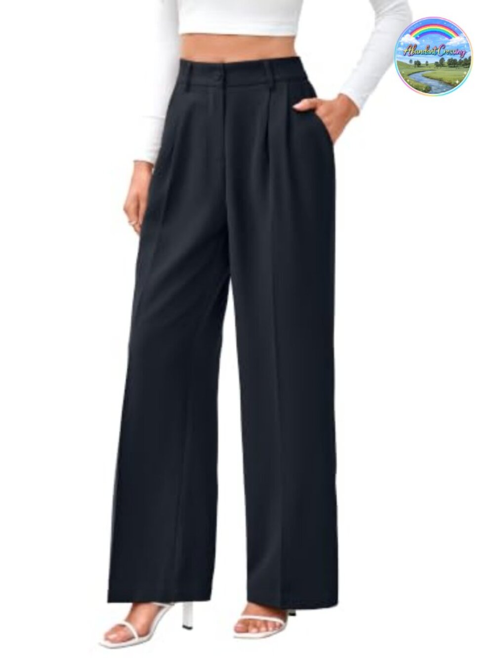 High Waist Wide Leg Work Pants for Women with Pockets